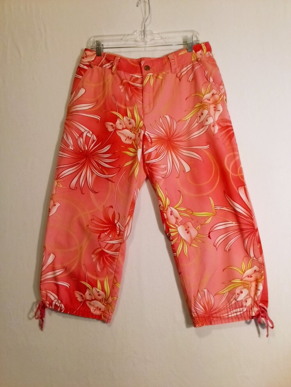 Caribbean Joe Coral Pants with Yellow Floral Accents